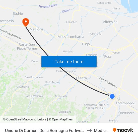 Unione Di Comuni Della Romagna Forlivese to Medicina map