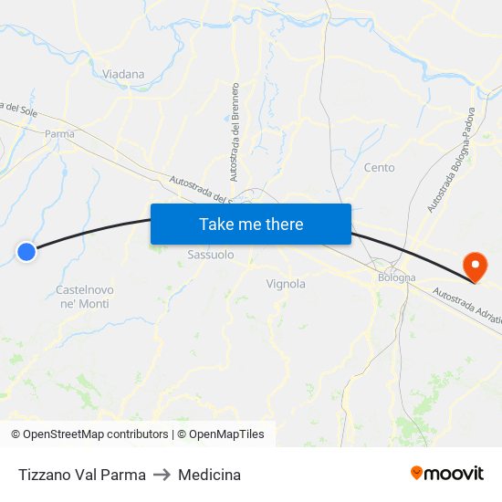 Tizzano Val Parma to Medicina map