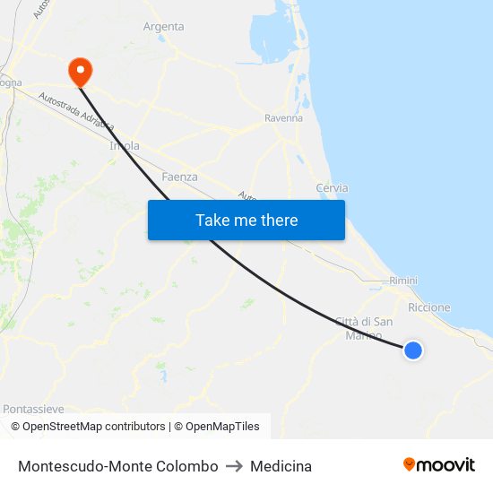 Montescudo-Monte Colombo to Medicina map