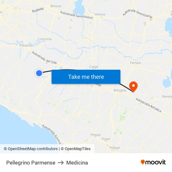 Pellegrino Parmense to Medicina map