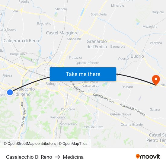Casalecchio Di Reno to Medicina map