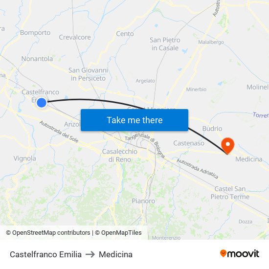 Castelfranco Emilia to Medicina map