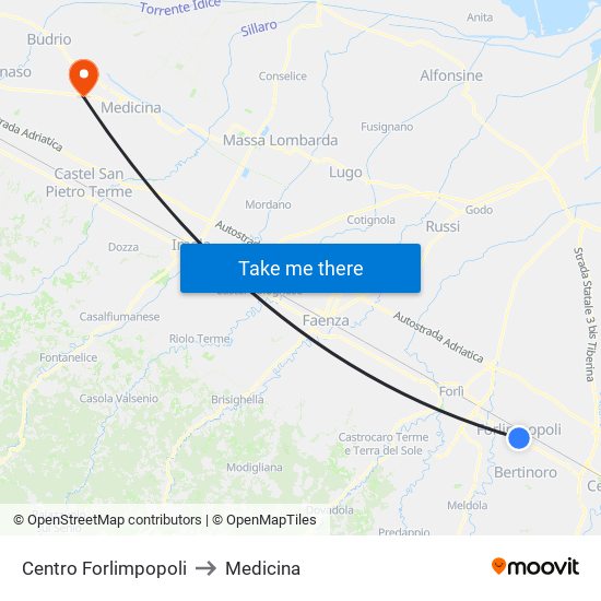 Centro Forlimpopoli to Medicina map