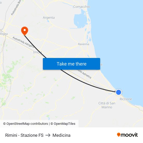 Rimini - Stazione FS to Medicina map