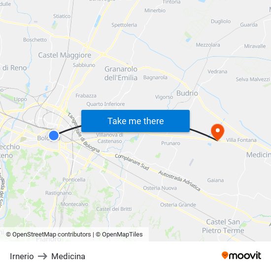Irnerio to Medicina map