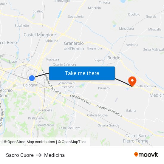 Sacro Cuore to Medicina map