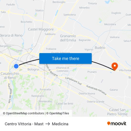 Centro Vittoria - Mast to Medicina map