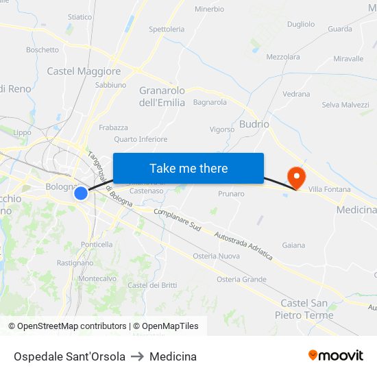 Ospedale Sant'Orsola to Medicina map