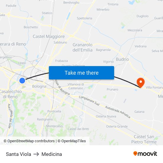 Santa Viola to Medicina map