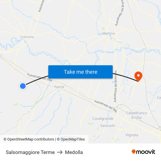 Salsomaggiore Terme to Medolla map