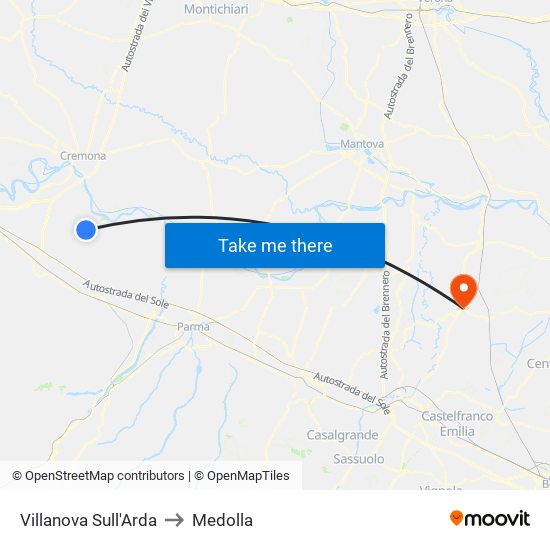 Villanova Sull'Arda to Medolla map