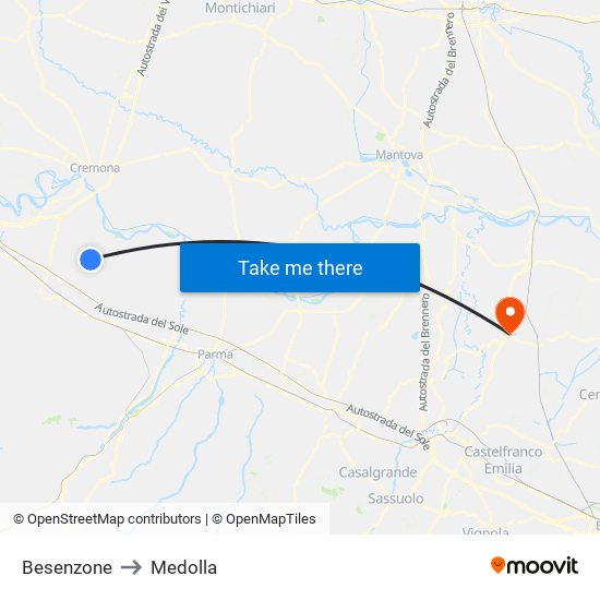 Besenzone to Medolla map