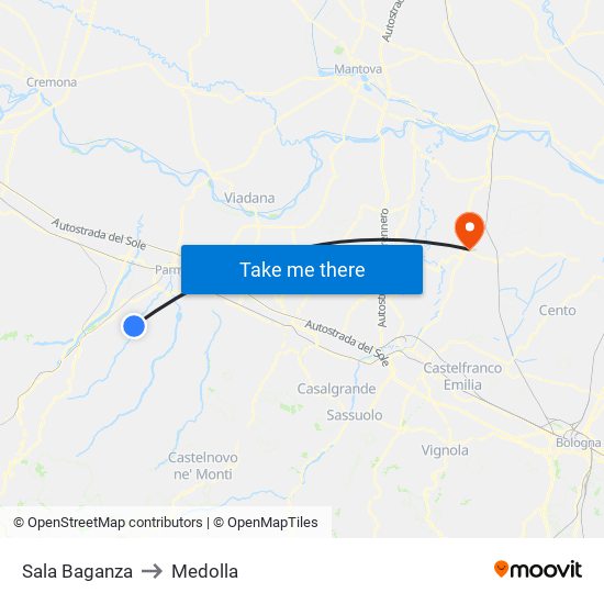 Sala Baganza to Medolla map