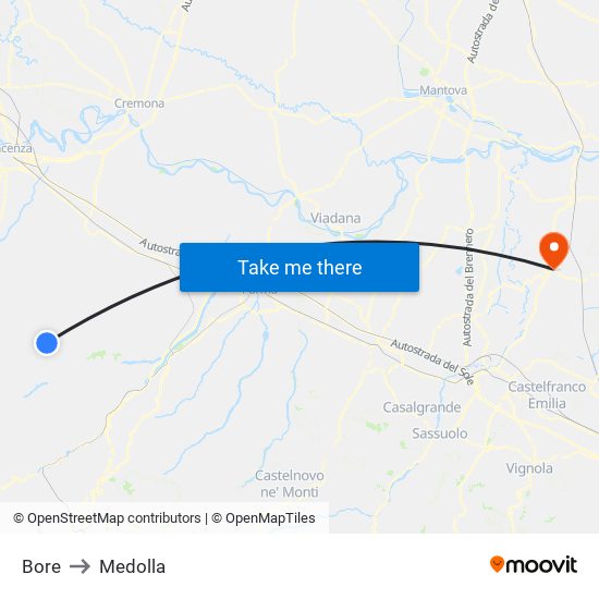 Bore to Medolla map