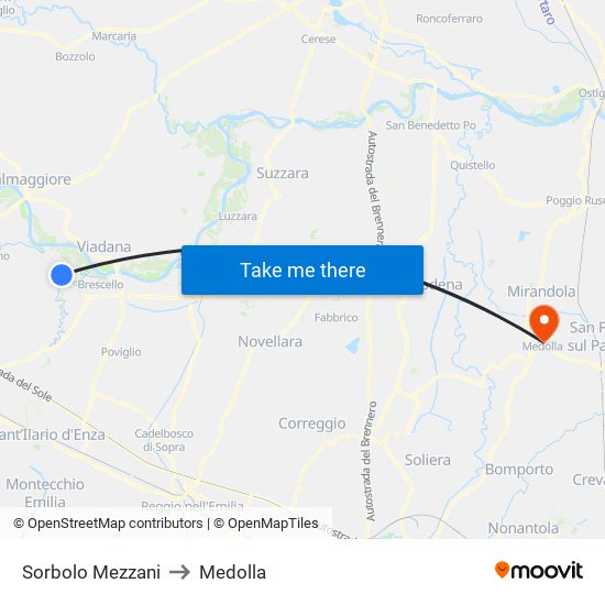 Sorbolo Mezzani to Medolla map