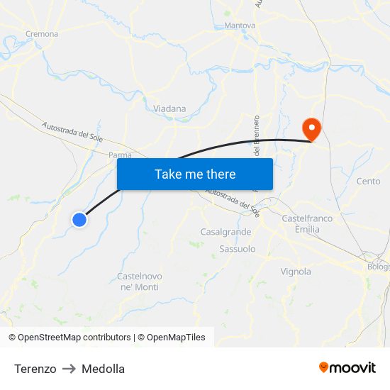 Terenzo to Medolla map