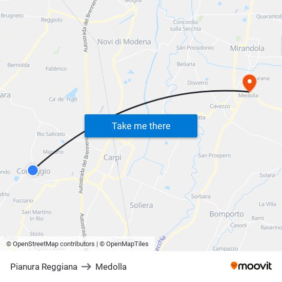 Pianura Reggiana to Medolla map