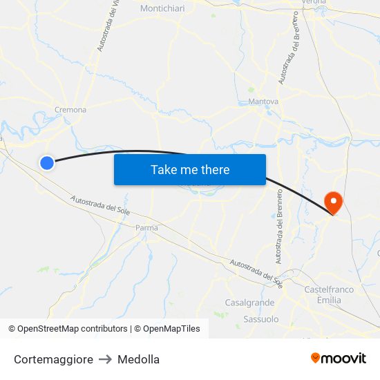 Cortemaggiore to Medolla map