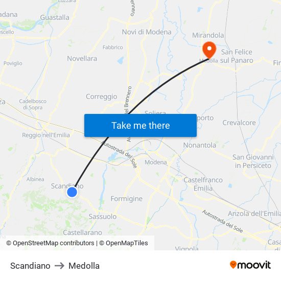 Scandiano to Medolla map