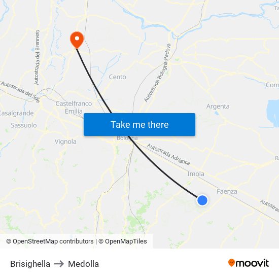 Brisighella to Medolla map