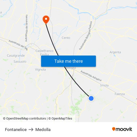 Fontanelice to Medolla map