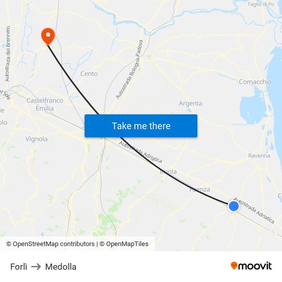 Forlì to Medolla map
