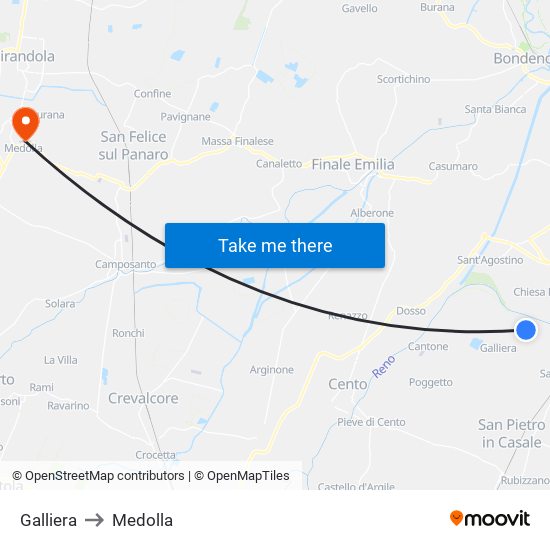 Galliera to Medolla map