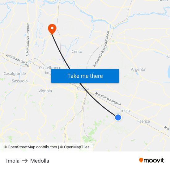 Imola to Medolla map