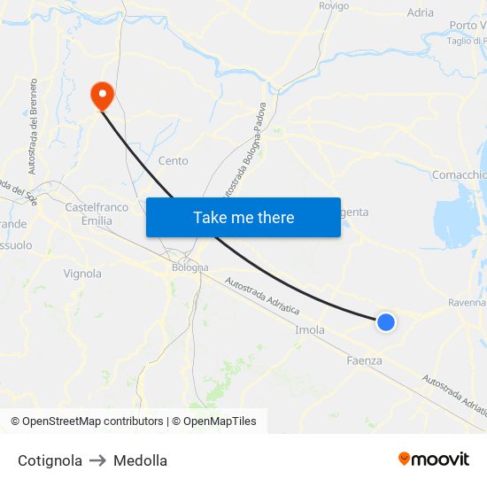 Cotignola to Medolla map