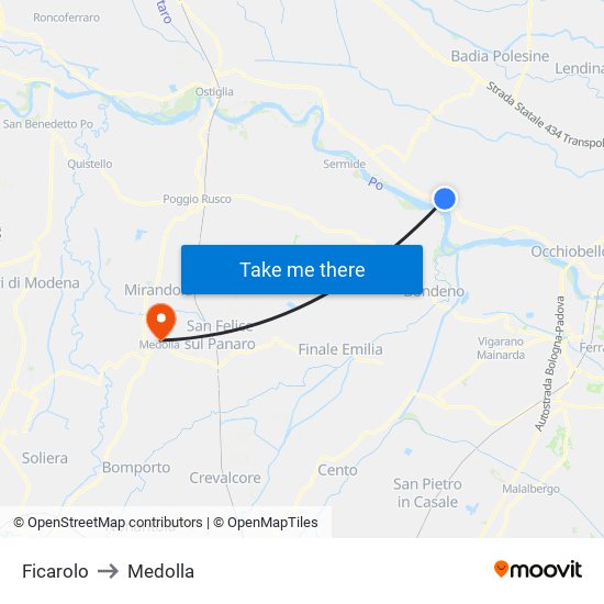 Ficarolo to Medolla map