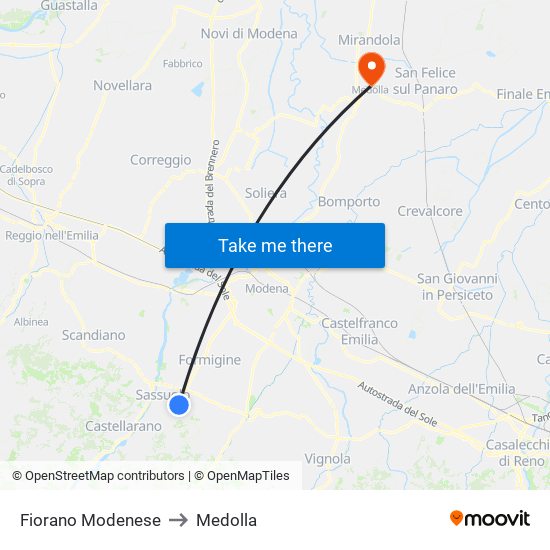 Fiorano Modenese to Medolla map