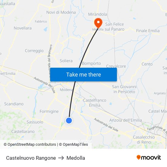 Castelnuovo Rangone to Medolla map