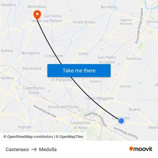 Castenaso to Medolla map