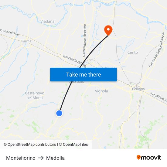 Montefiorino to Medolla map