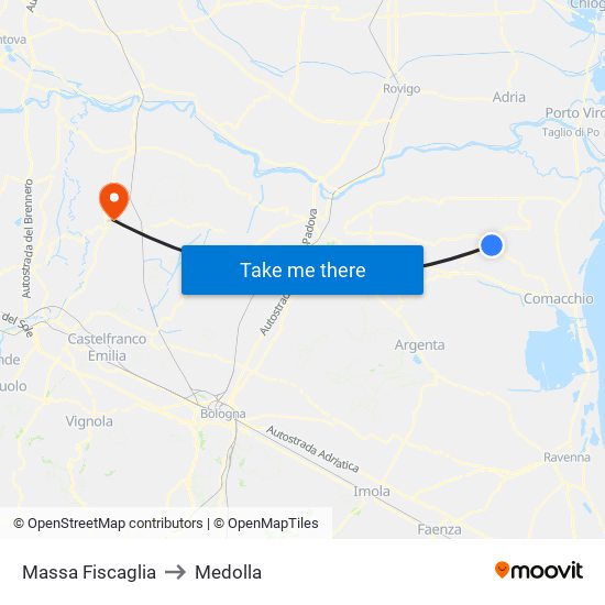 Massa Fiscaglia to Medolla map