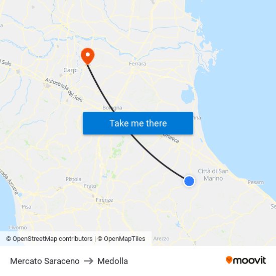 Mercato Saraceno to Medolla map