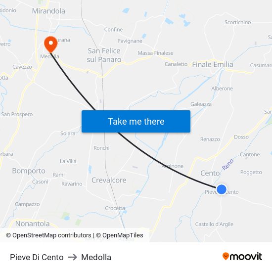 Pieve Di Cento to Medolla map