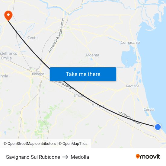 Savignano Sul Rubicone to Medolla map