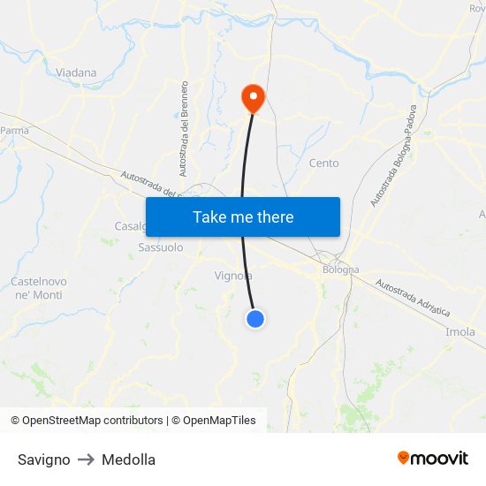 Savigno to Medolla map