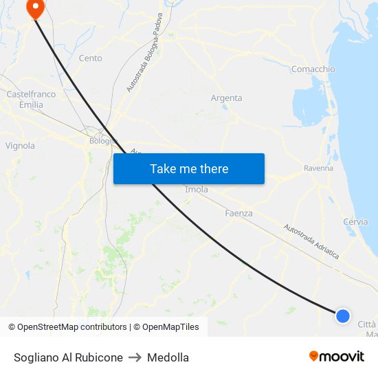 Sogliano Al Rubicone to Medolla map
