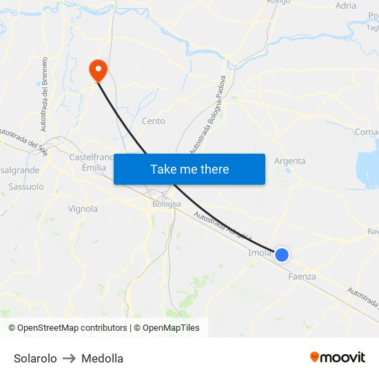 Solarolo to Medolla map