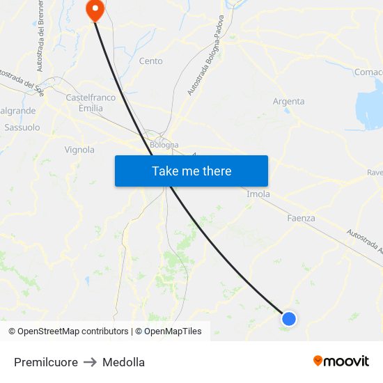 Premilcuore to Medolla map