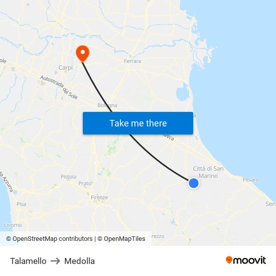Talamello to Medolla map