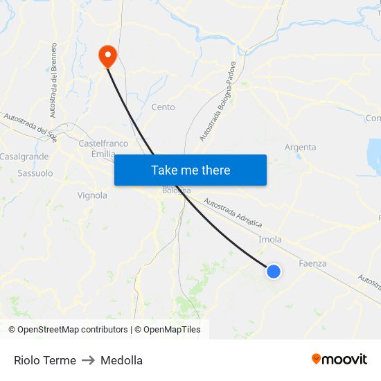 Riolo Terme to Medolla map