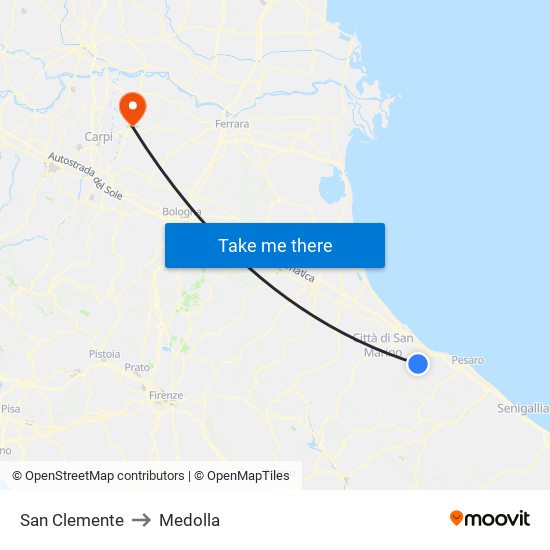 San Clemente to Medolla map