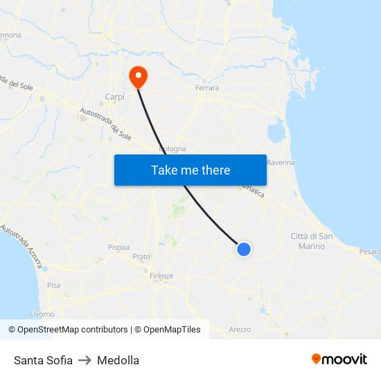 Santa Sofia to Medolla map