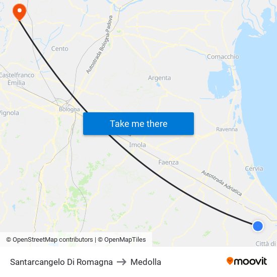 Santarcangelo Di Romagna to Medolla map