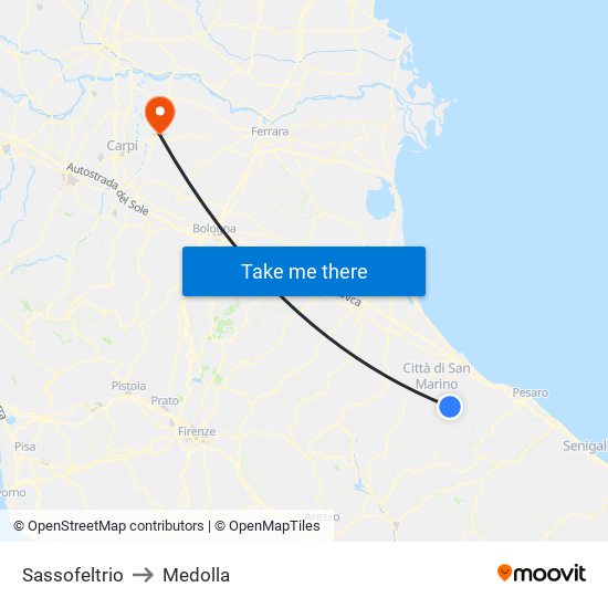 Sassofeltrio to Medolla map