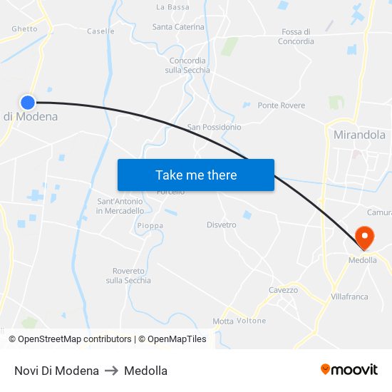 Novi Di Modena to Medolla map