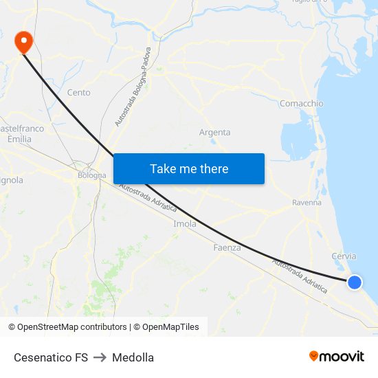 Cesenatico FS to Medolla map